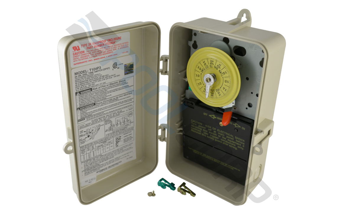T100 24-Hour DPST Mechanical Time Switch, Plastic Enclosure, 208–277V