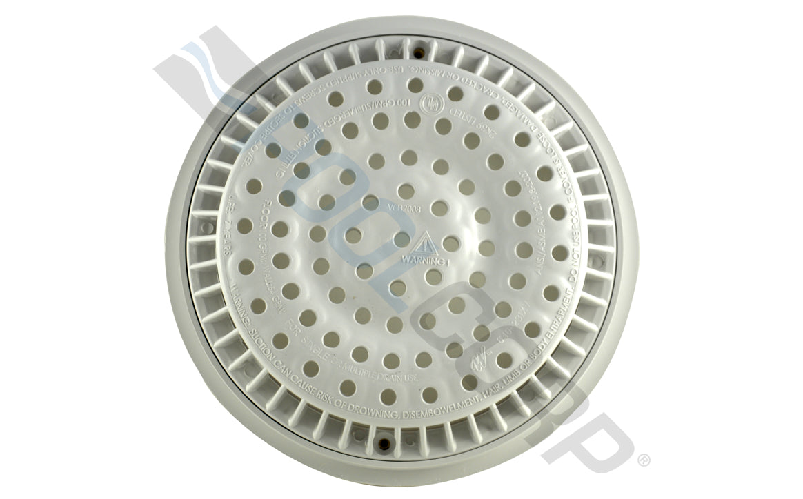 8" Round White Anti-Vortex Main Drain Frame & Grate