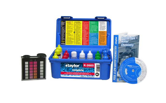 Taylor Complete™ Kit for Chlorine/Bromine/pH/Alkalinity/Hardness/CYA DPD–High Range Product #:TAY-45-1147 Mfg. Part #:K-2005-6